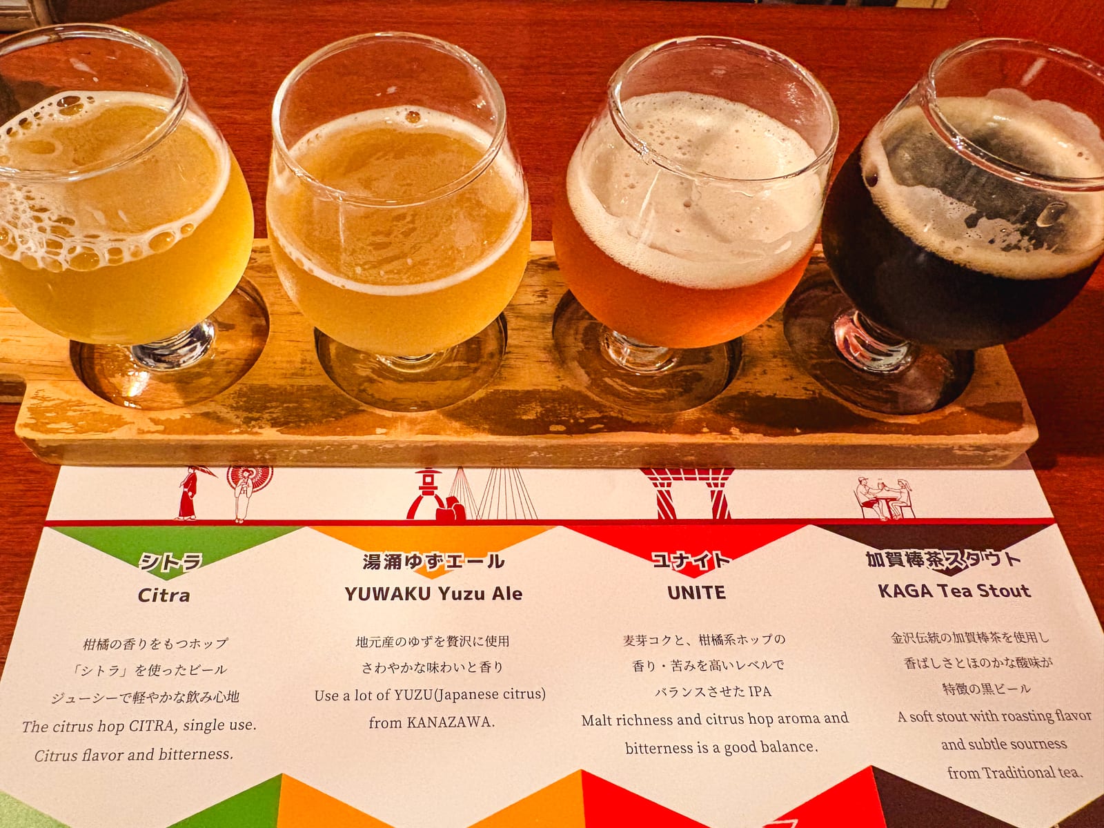 オリエンタルブルーイング東山店の4種類のビール飲み比べ