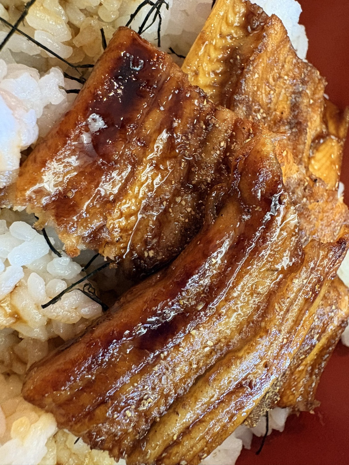 山一別館で食べた、たれでつやよく焼かれた穴子が載る穴子丼