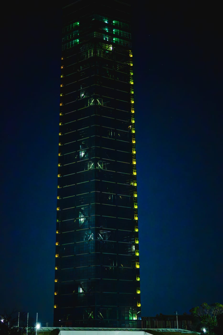 Chiba Port Tower rising into the night sky