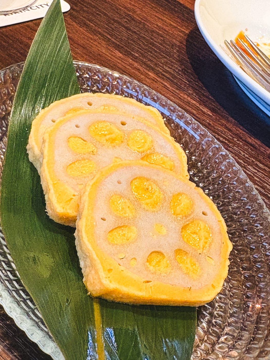 A plate of karashi renkon, a Kumamoto specialty