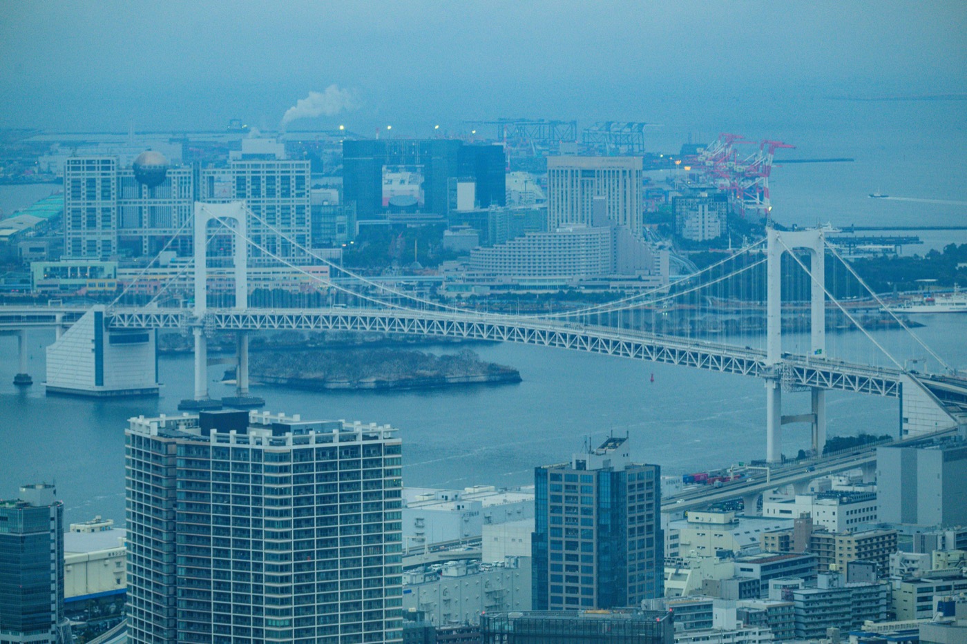 Rainbow Bridge and Tokyo Bay seen from Tokyo Tower's observation deck