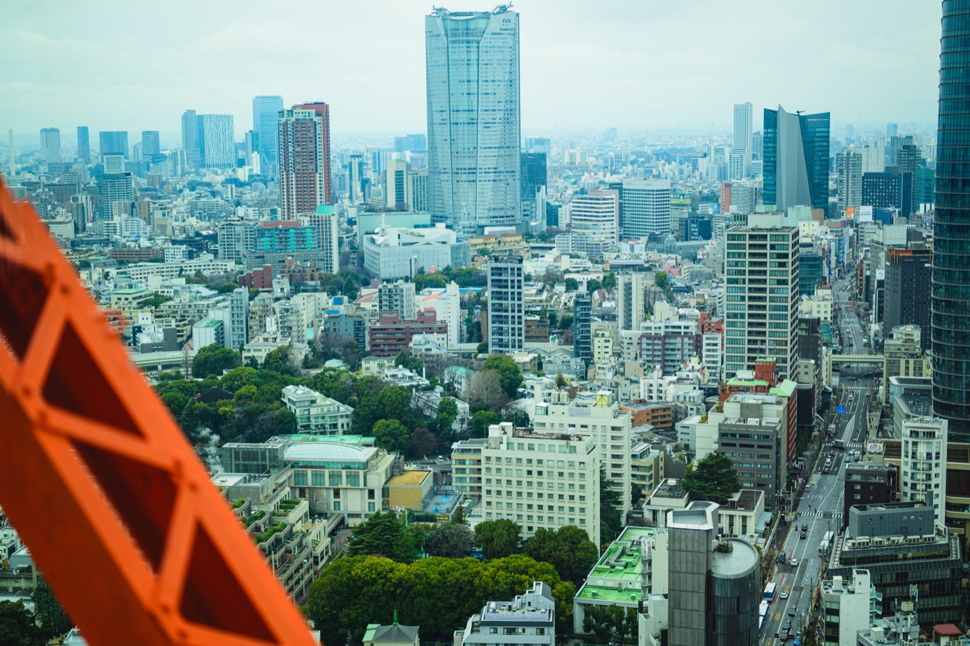 Skyscrapers and the Tokyo cityscape seen from Tokyo Tower's observation deck