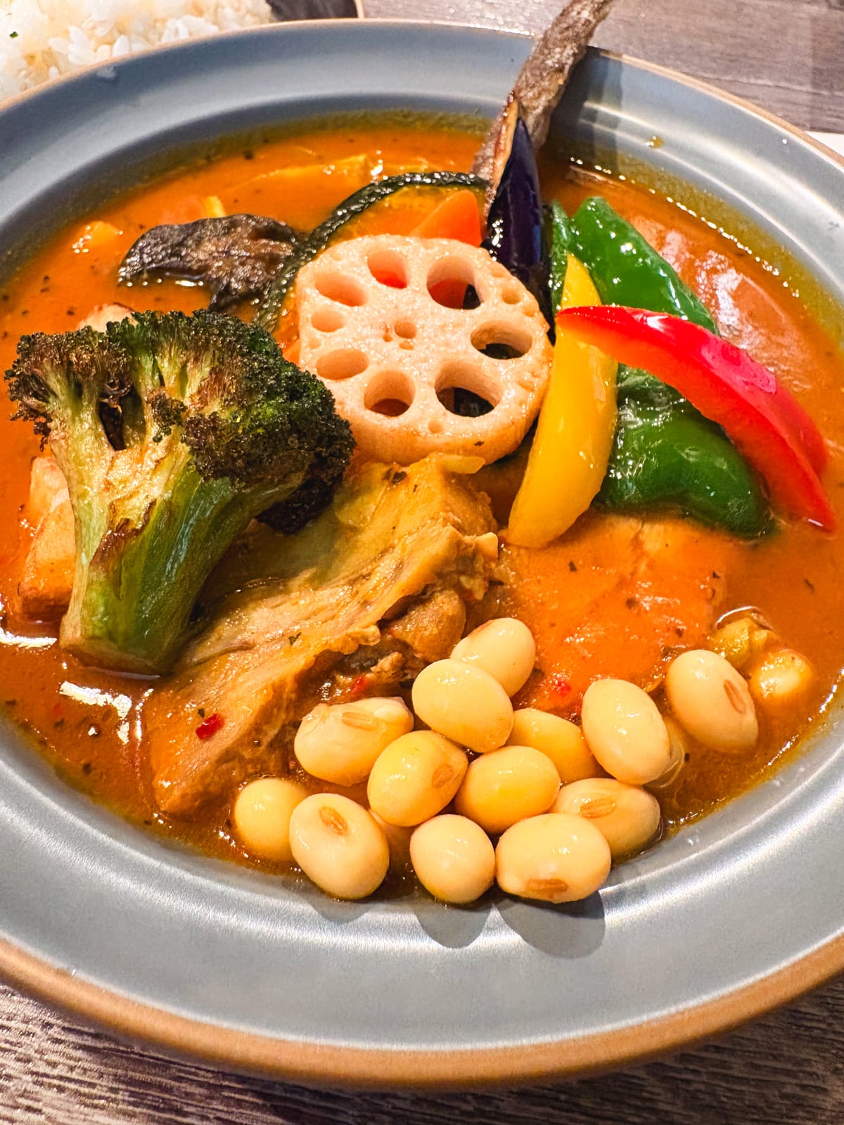 Vegetable-packed soup curry at Rojiura Curry SAMURAI. Sapporo Station APIA