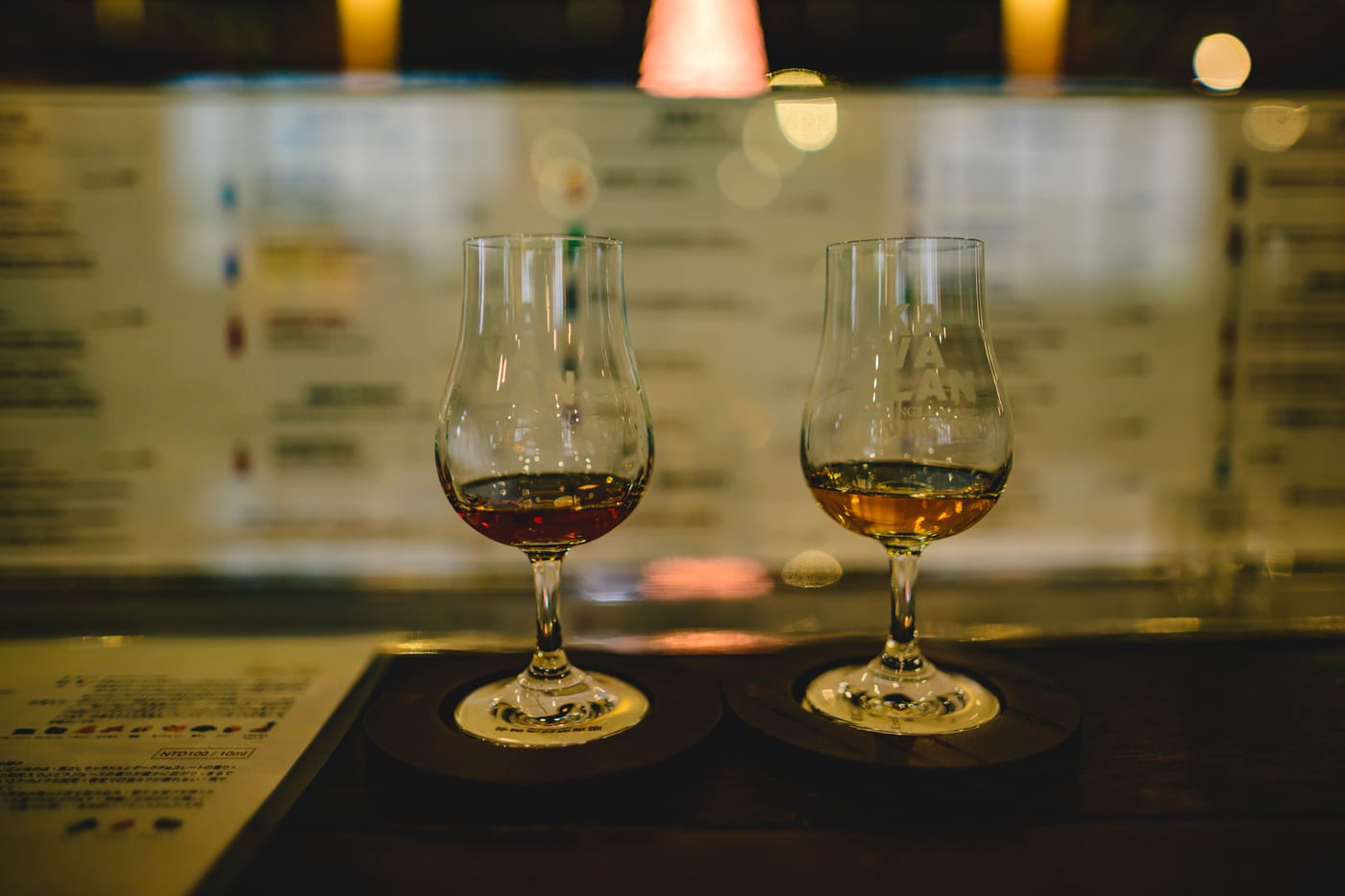 Two glasses of whisky sampled at the Kavalan Distillery