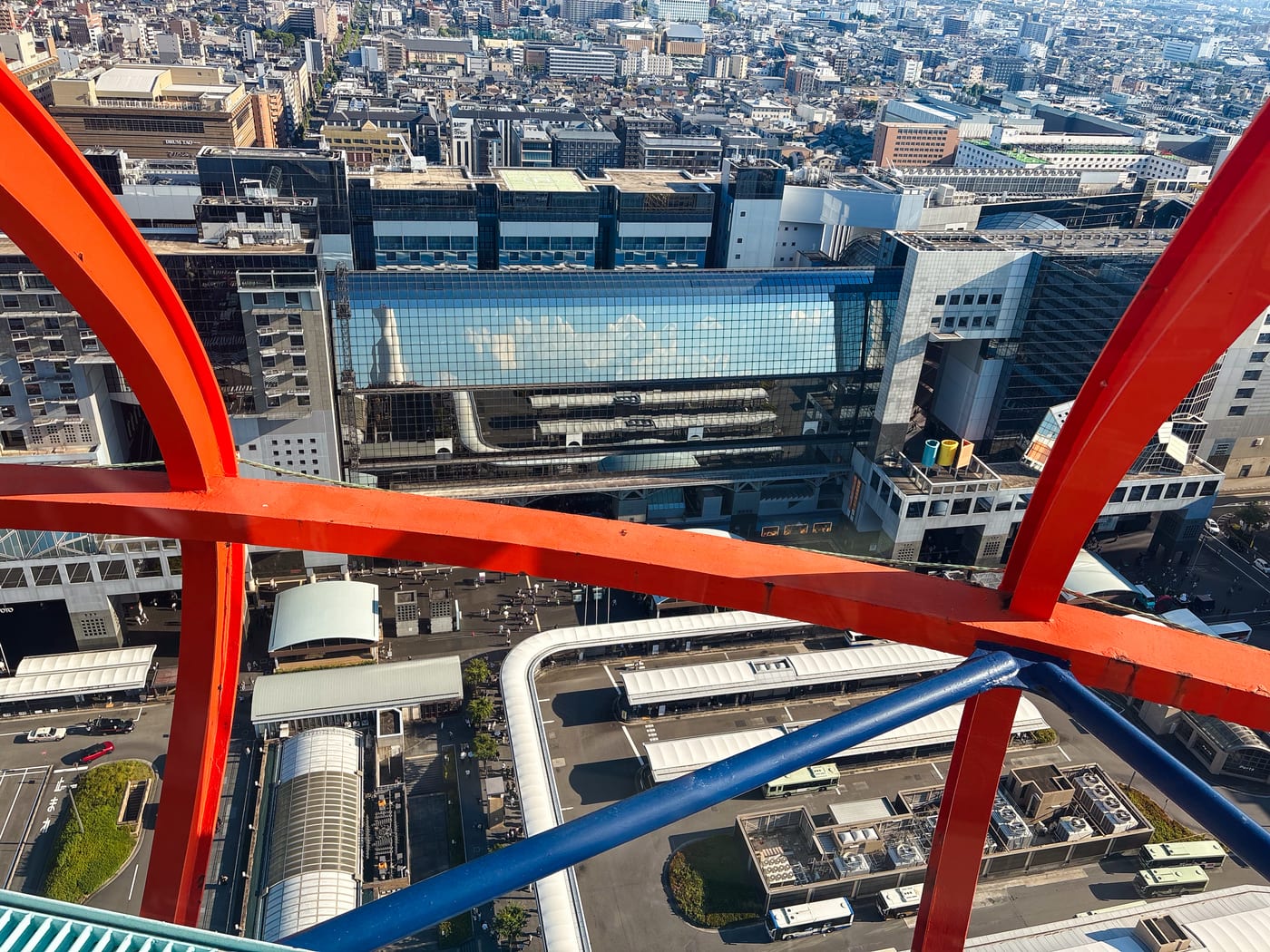 Kyoto Station and its rail tracks seen from Nidec Kyoto Tower