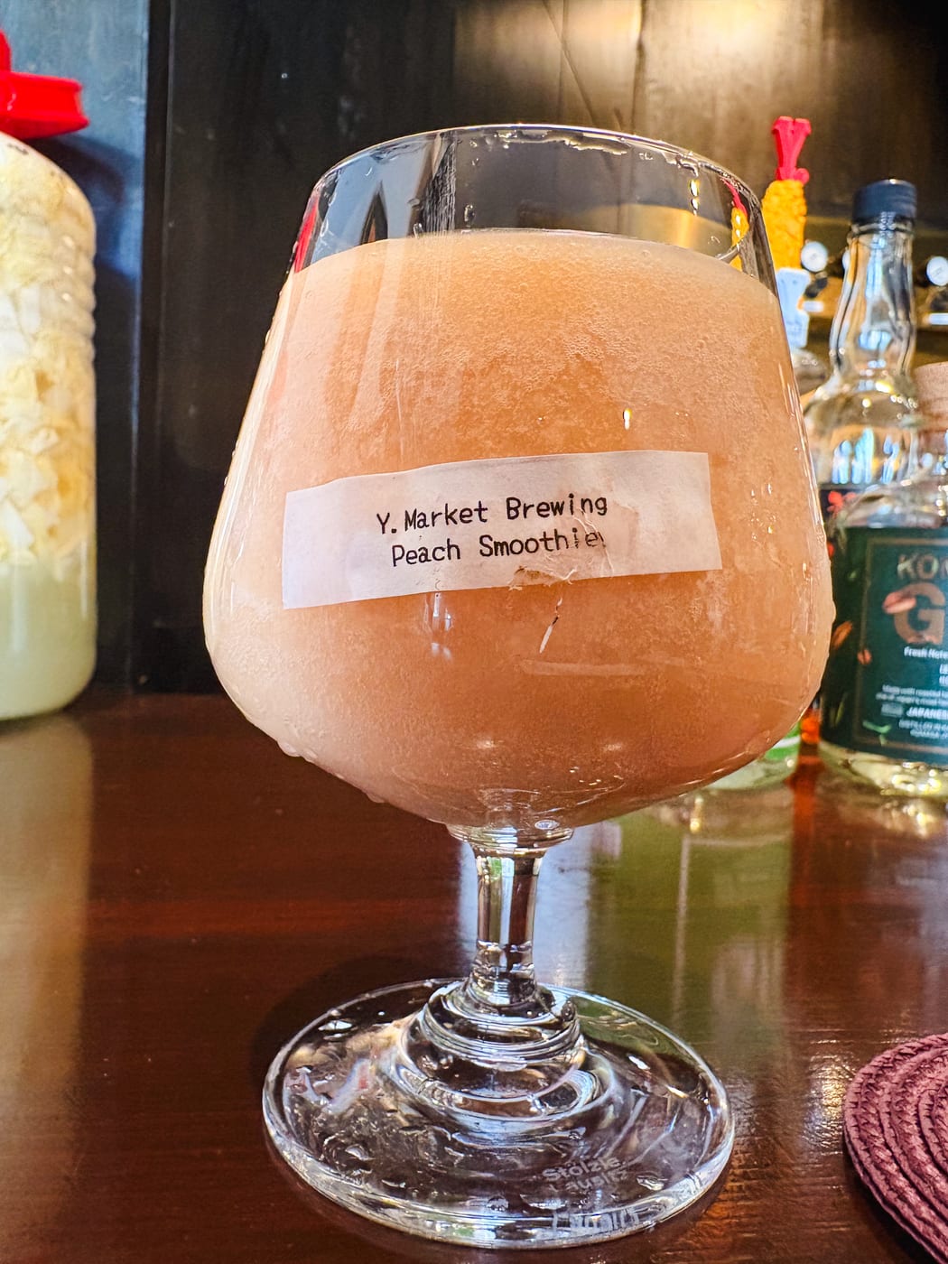 A pale pink craft beer called Peach Smoothie