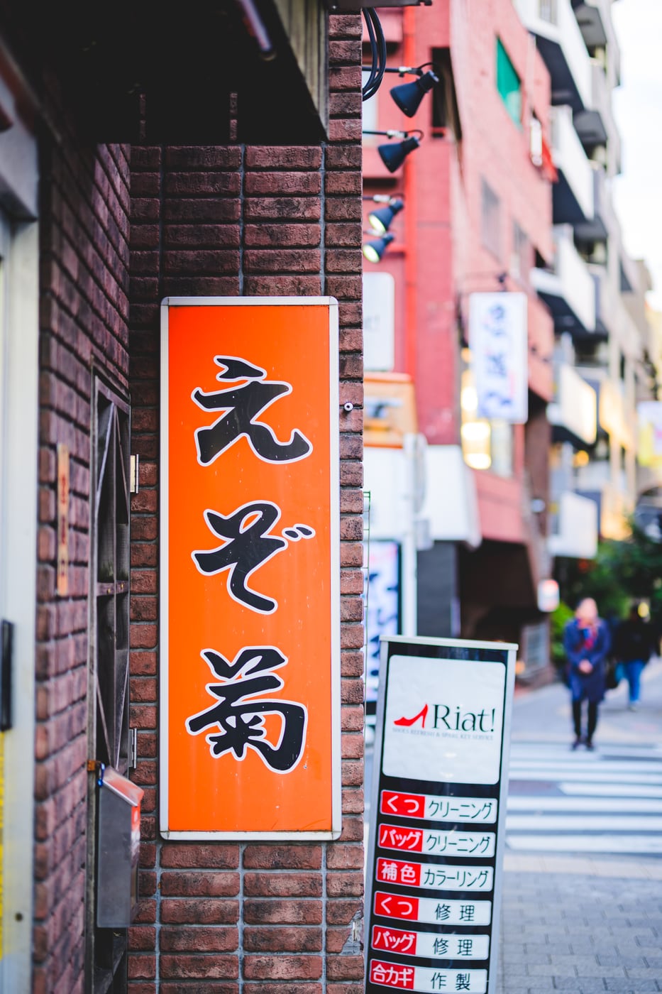 Ezogiku's tall vertical sign beside the street
